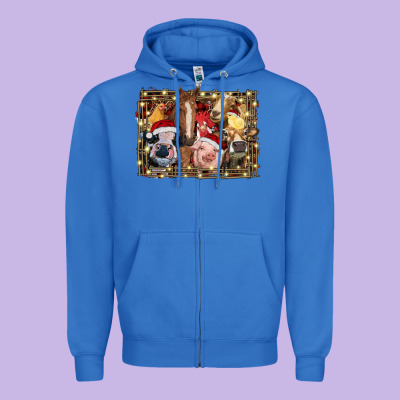 Christmas Farm Animals Zipper Hoodie Designed By Ranaportraitstore