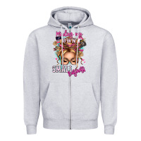 Heather Grey minding my own small business blonde messy bun Zipper Hoodie - texasbilliewilder