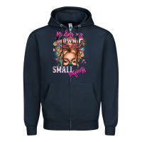 Navy minding my own small business blonde messy bun Zipper Hoodie - texasbilliewilder