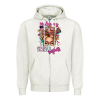 Oatmeal Heather minding my own small business blonde messy bun Zipper Hoodie - texasbilliewilder