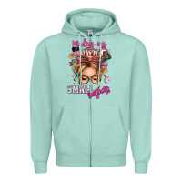 Seafoam minding my own small business blonde messy bun Zipper Hoodie - texasbilliewilder
