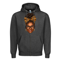 Charcoal Heather afro woman messy bun Zipper Hoodie - texasbilliewilder