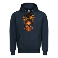 Navy afro woman messy bun Zipper Hoodie - texasbilliewilder