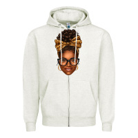 Oatmeal Heather afro woman messy bun Zipper Hoodie - texasbilliewilder