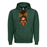 Sports Green afro woman messy bun Zipper Hoodie - texasbilliewilder
