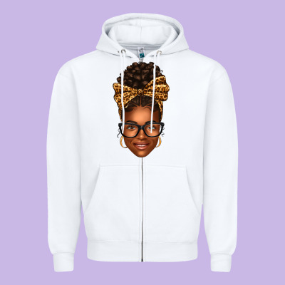 Afro Woman Messy Bun Zipper Hoodie Designed By Texasbilliewilder