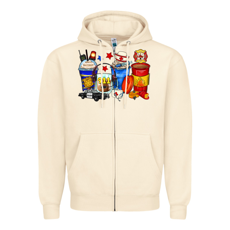 Dispatcher Coffee Cups Zipper Hoodie by Zillion Design Studio | Teevron