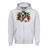 Heather Grey christmas cows with tree Zipper Hoodie - RanaPortraitStore