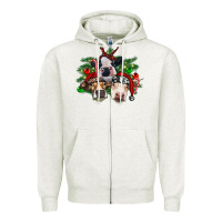 Oatmeal Heather christmas cows with tree Zipper Hoodie - RanaPortraitStore