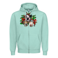 Seafoam christmas cows with tree Zipper Hoodie - RanaPortraitStore
