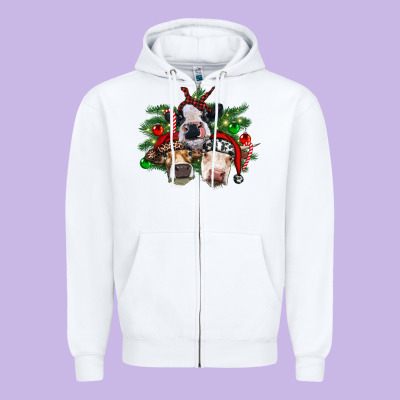 Christmas Cows With Tree Zipper Hoodie Designed By Ranaportraitstore