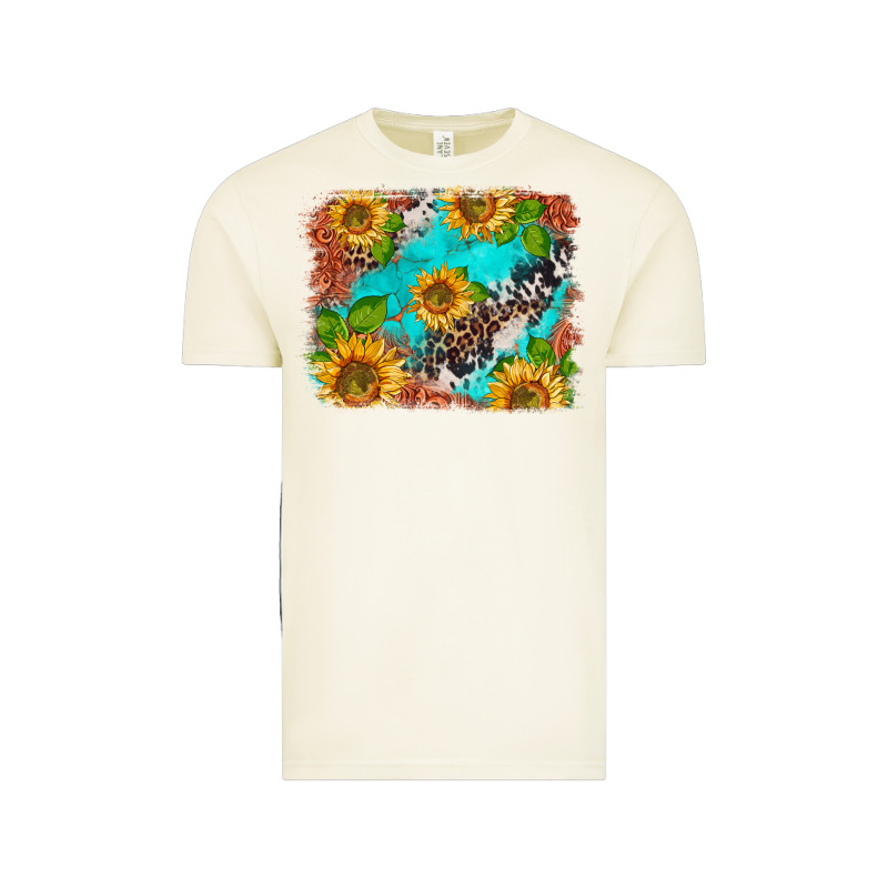 Western Sunflowers Turquoise Cowhide  Tooled Leather Vintage Tee by BarkalooDesign | Teevron
