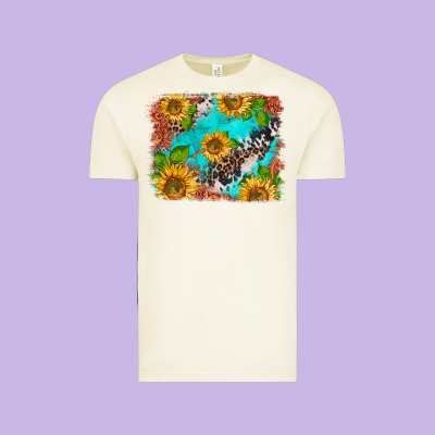 Western Sunflowers Turquoise Cowhide  Tooled Leather Vintage Tee Designed By Barkaloodesign