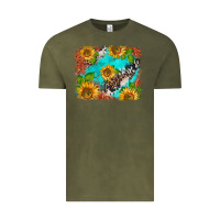 Vintage Olive western sunflowers turquoise cowhide  tooled leather Vintage Tee - BarkalooDesign