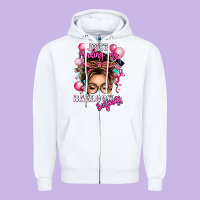 Just Minding My Balloon Business Messy Bun Zipper Hoodie Designed By Texasbilliewilder
