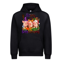 Black Happy Hallothanksmas Pigs Urban Hoodie - NancyCooperArtShop