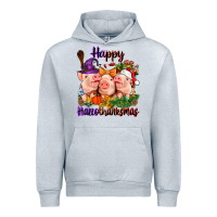Heather Grey Happy Hallothanksmas Pigs Urban Hoodie - NancyCooperArtShop