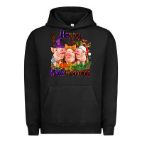 Pigment Black Happy Hallothanksmas Pigs Urban Hoodie - NancyCooperArtShop
