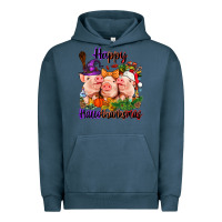 Pigment Midnight Navy Happy Hallothanksmas Pigs Urban Hoodie - NancyCooperArtShop