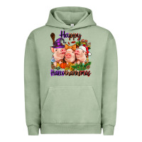 Pigment Oil Green Happy Hallothanksmas Pigs Urban Hoodie - NancyCooperArtShop