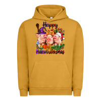 Pigment Peanut Butter Happy Hallothanksmas Pigs Urban Hoodie - NancyCooperArtShop