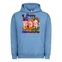 Pigment Pebble Blue Happy Hallothanksmas Pigs Urban Hoodie - NancyCooperArtShop