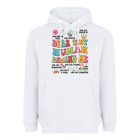 White customized teacher dear tiny human behind me back Heavyweight Hoodie - JahusDesignShop