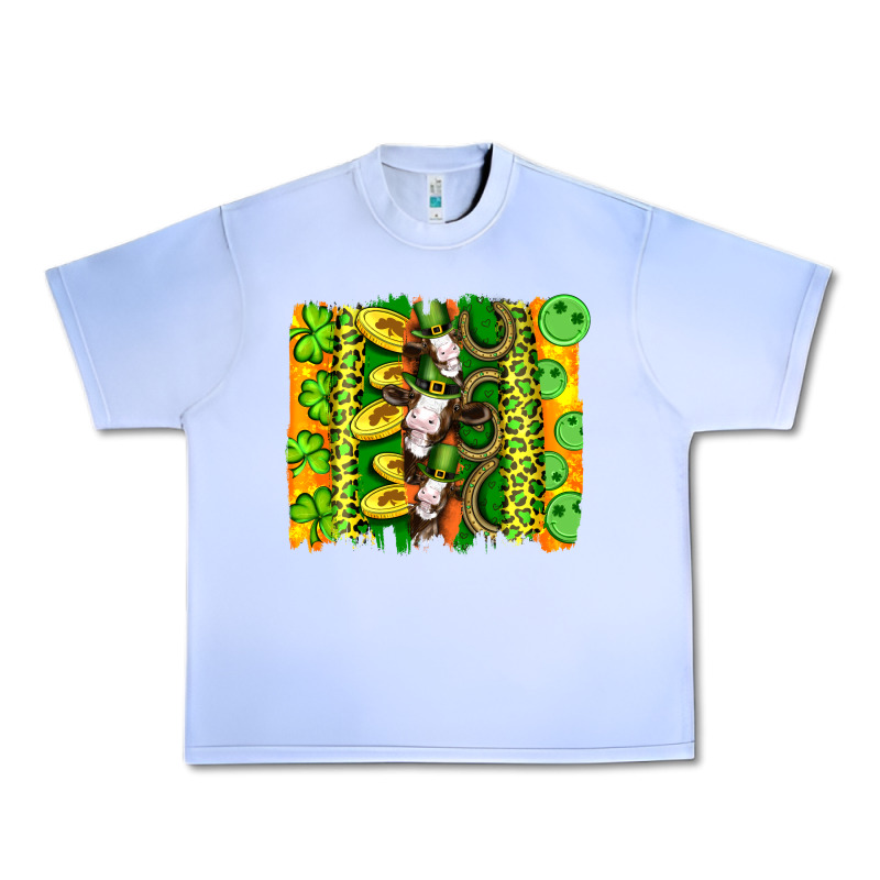 St Patricks Cow And Coin Wıth Clovers And Leopard Brushstrokes Urban Heavy Tee by Artiststas | Teevron