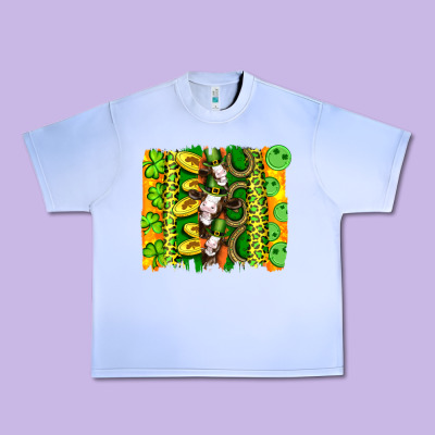 St Patricks Cow And Coin Wıth Clovers And Leopard Brushstrokes Urban Heavy Tee Designed By Artiststas