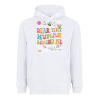 White customized teacher dear tiny human behind me back Heavyweight Hoodie - JahusDesignShop