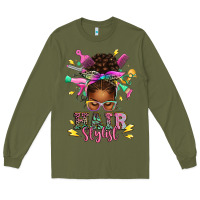 Army Green hair stylist afro messy bun Long Sleeve Tee - texasbilliewilder
