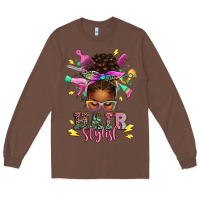 Chestnut hair stylist afro messy bun Long Sleeve Tee - texasbilliewilder