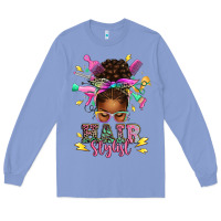 Colony Blue hair stylist afro messy bun Long Sleeve Tee - texasbilliewilder