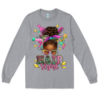 Heather Grey hair stylist afro messy bun Long Sleeve Tee - texasbilliewilder