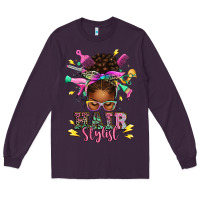 Plum hair stylist afro messy bun Long Sleeve Tee - texasbilliewilder
