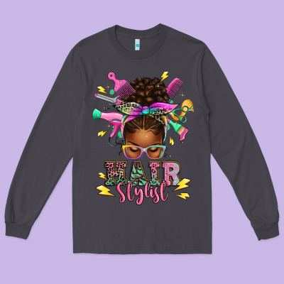 Long Sleeve Tee hair stylist afro messy bun