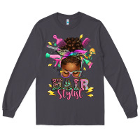 Smoke hair stylist afro messy bun Long Sleeve Tee - texasbilliewilder