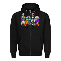 Black halloween cartoon characters coffee cups Zipper Hoodie - Zillion Design Studio