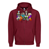 Burgundy halloween cartoon characters coffee cups Zipper Hoodie - Zillion Design Studio