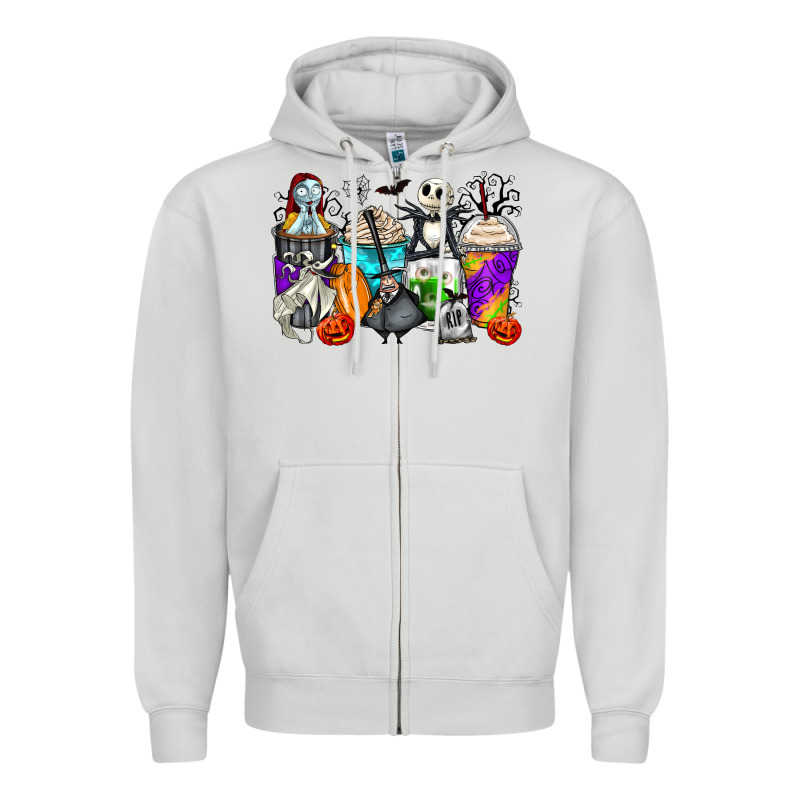 Halloween Cartoon Characters Coffee Cups Zipper Hoodie by Zillion Design Studio | Teevron