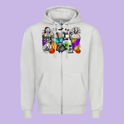 Halloween Cartoon Characters Coffee Cups Zipper Hoodie Designed By Zillion Design Studio