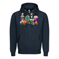 Navy halloween cartoon characters coffee cups Zipper Hoodie - Zillion Design Studio