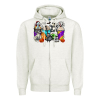 Oatmeal Heather halloween cartoon characters coffee cups Zipper Hoodie - Zillion Design Studio