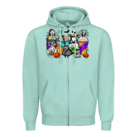 Seafoam halloween cartoon characters coffee cups Zipper Hoodie - Zillion Design Studio