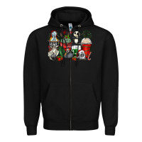 Black Christmas cartoon characters coffee cups Zipper Hoodie - Zillion Design Studio