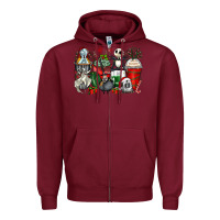 Burgundy Christmas cartoon characters coffee cups Zipper Hoodie - Zillion Design Studio