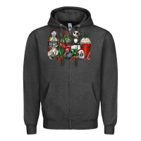Charcoal Heather Christmas cartoon characters coffee cups Zipper Hoodie - Zillion Design Studio