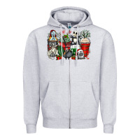 Heather Grey Christmas cartoon characters coffee cups Zipper Hoodie - Zillion Design Studio