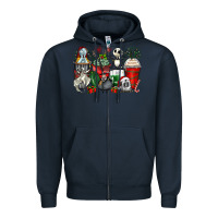 Navy Christmas cartoon characters coffee cups Zipper Hoodie - Zillion Design Studio