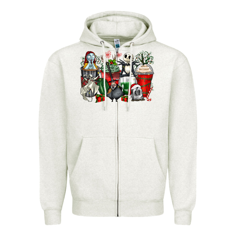 Christmas Cartoon Characters Coffee Cups Zipper Hoodie by Zillion Design Studio | Teevron